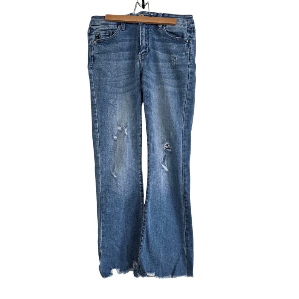 KanCan Distressed Straight Leg Jeans – Size 27 | Raw Hem, Medium Wash